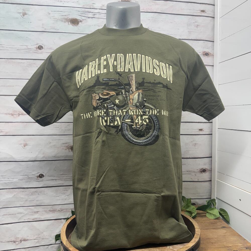 Pacific Harley Davidson T Shirt Hawaii Pearl Harbor Army Green Bike Won War 2011